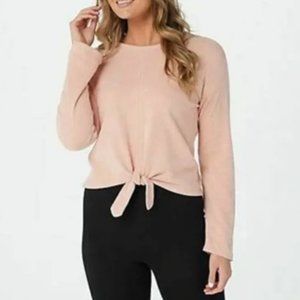 Barefoot Dreams Cozychic Ultra Light Tie Front Top Blush Pink XS